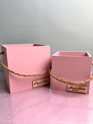 Ящик деревянный куб розовый